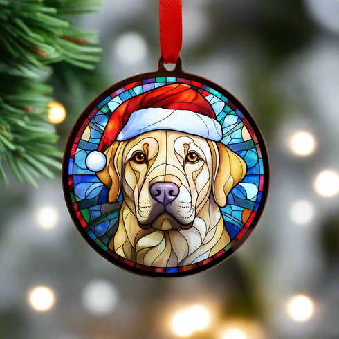 Labrador Yellow in Santa Hat Suncatcher Decoration